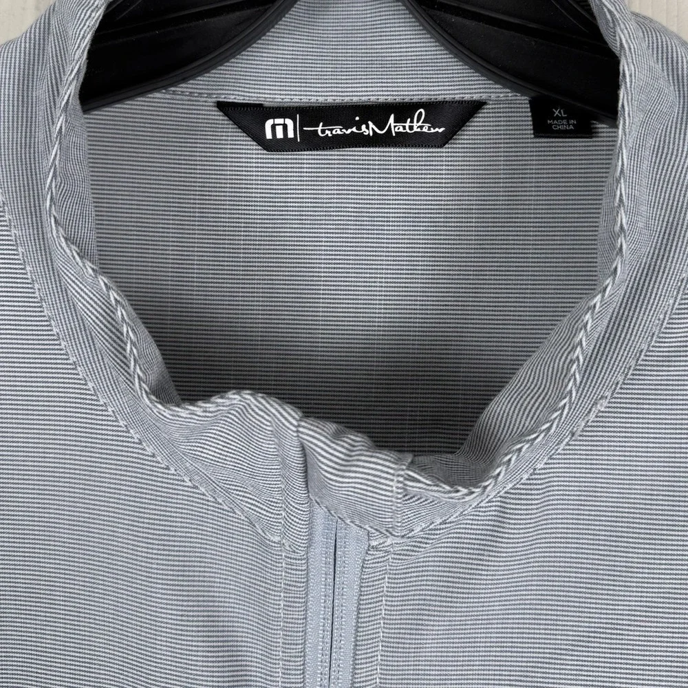 Travis Mathew‎ Jacket Mens XL Gray White Pinstripe Surfside Full Zip Golf